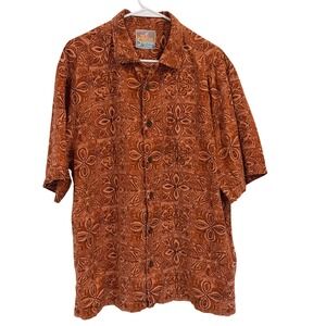 Its 5 O'Clock Somewhere Mens XL Silk Aloha Shirt Orange Floral Hawaiian Print